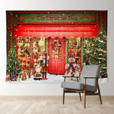 Aperturee - Nutcracker Snowman Christmas Shop Winter Backdrop