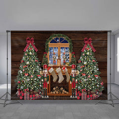 Aperturee - Nutcracker Tree Window Wooden Christmas Backdrop