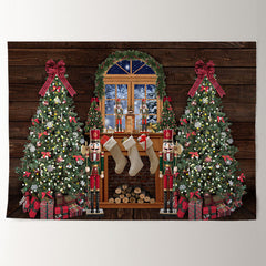 Aperturee - Nutcracker Tree Window Wooden Christmas Backdrop