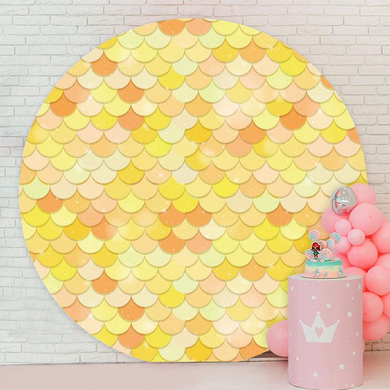 Aperturee - Orange Mermaid Round Girls Birthday Backdrop