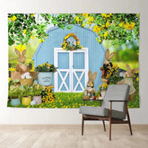 Aperturee - Outdoor Cowboy Floral Rabbit Happy Easter Backdrop