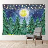 Aperturee - Painting Forest Moon Night Light Winter Backdrop