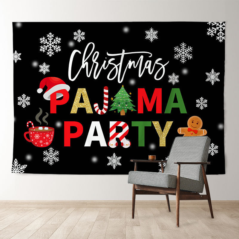 Aperturee - Pajama Party Snowflake Black Christmas Backdrop