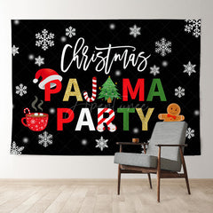 Aperturee - Pajama Party Snowflake Black Christmas Backdrop