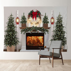 Aperturee - Pine Fireplace Warm Light Merry Christmas Backdrop