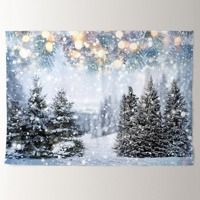 Aperturee - Pine Tree Snowing Bright Bokeh Winter Backdrop