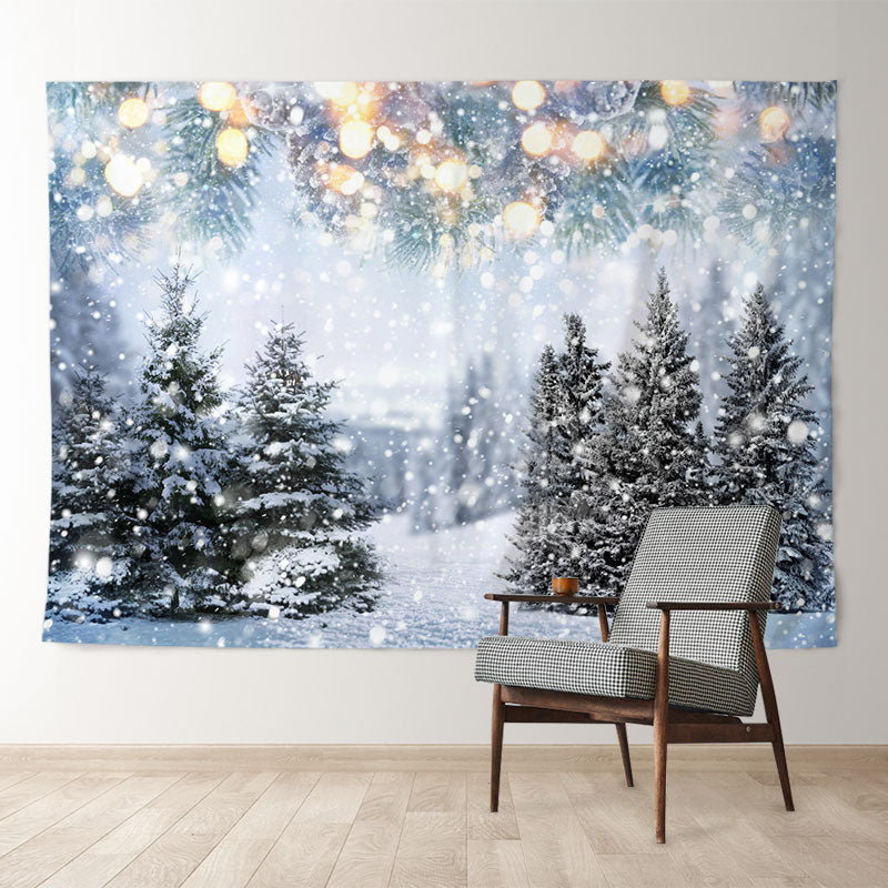 Aperturee - Pine Tree Snowing Bright Bokeh Winter Backdrop