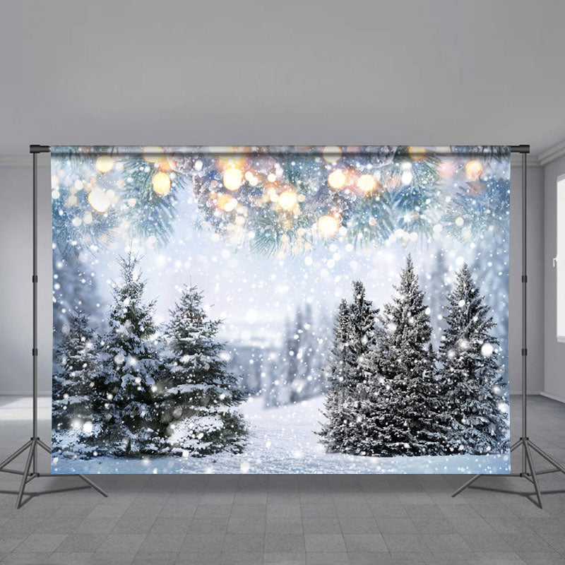 Aperturee - Pine Tree Snowing Bright Bokeh Winter Backdrop