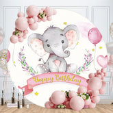 Aperturee - Pink Ballon Elephant Round Birthday Backdrop
