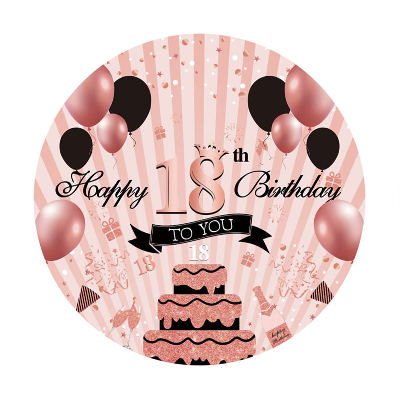 Aperturee - Pink Balloons Round 18th Happy Birthday Backdrop