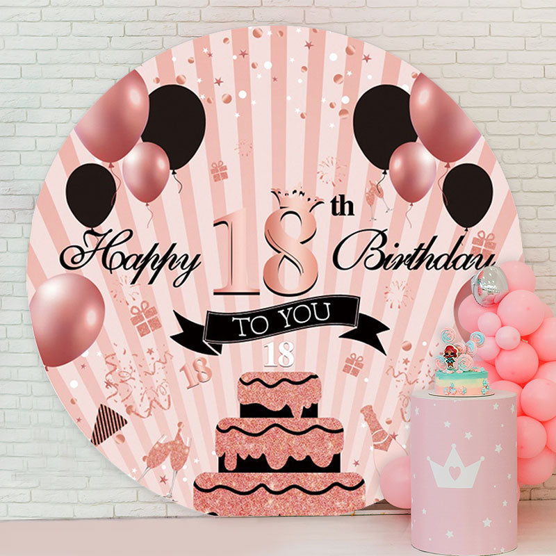 Aperturee - Pink Balloons Round 18th Happy Birthday Backdrop