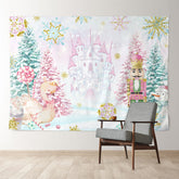 Aperturee - Pink Castle Swan Nutcracker Snowy Winter Backdrop