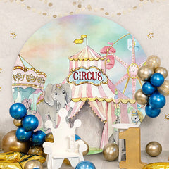 Aperturee - Pink Circus Round Animals Birthday Backdrops