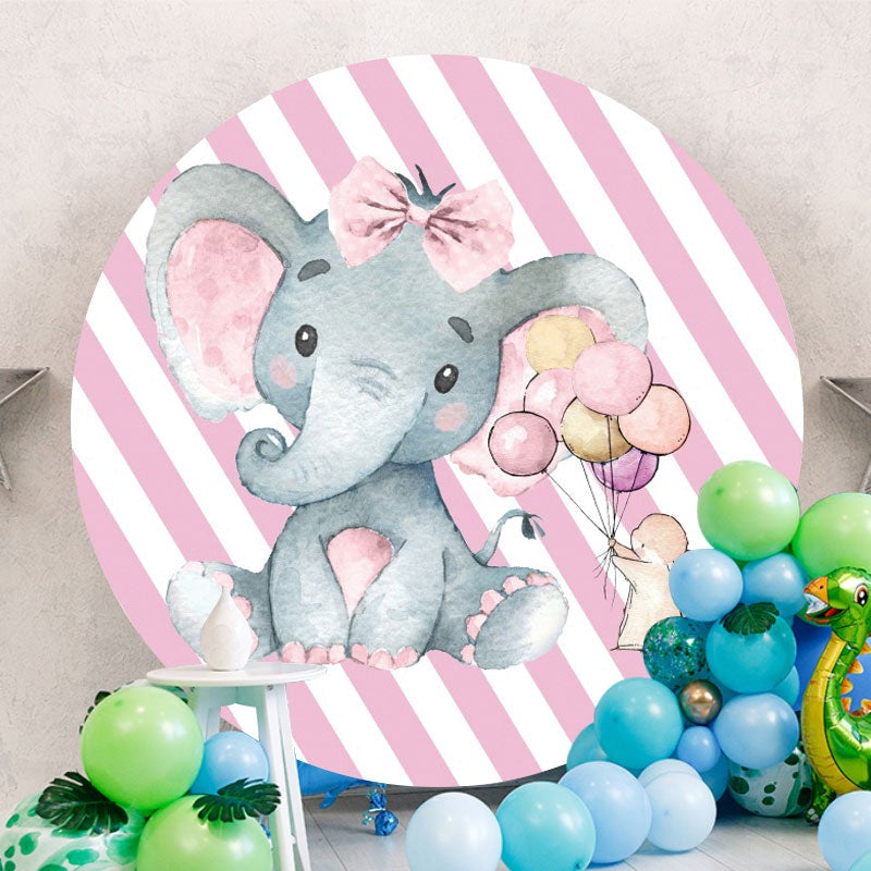 Aperturee - Pink Elephant Ballon Round Baby Shower Backdrop