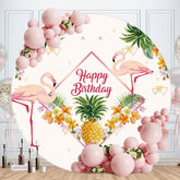 Aperturee - Pink Flamingo Round Happy Birthday Backdrops