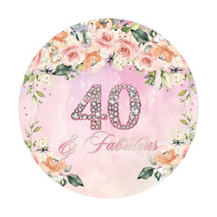 Aperturee - Pink Floral Diamond 40th Round Birthday Party Backdrop