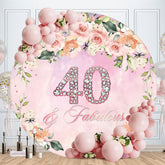Aperturee - Pink Floral Diamond 40th Round Birthday Party Backdrop