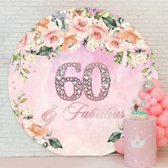Aperturee - Pink Floral Diamond 60th Round Happy Birthday Backdrop