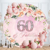 Aperturee - Pink Floral Diamond 60th Round Happy Birthday Backdrop