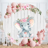 Aperturee - Pink Floral Elephant Round Baby Shower Backdrop