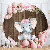 Aperturee - Pink Floral Elephants Round Baby Shower Backdrop
