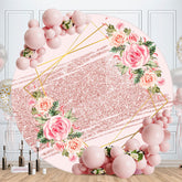 Aperturee - Pink Floral Glitter Round Birthday Party Backdrops