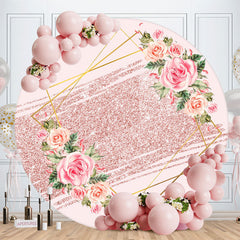Aperturee - Pink Floral Glitter Round Birthday Party Backdrops