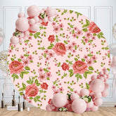 Aperturee - Pink Floral Round Girls Baby Shower Backdrop