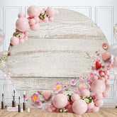Aperturee - Pink Floral Round White Wood Birthday Backdrop