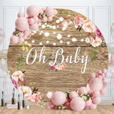 Aperturee - Pink Floral Round Wooden Baby Shower Backdrop