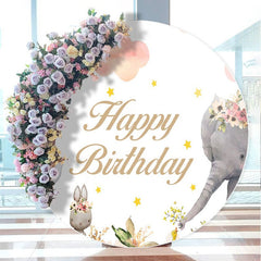 Aperturee - Pink Floral Safari Cloud Circle Happy Birthday Backdrop