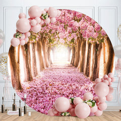 Aperturee - Pink Floral Trees Road Scenery Round Spring Backdrop