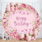 Aperturee - Pink Flower Glitter Circle Birthday Backdrop