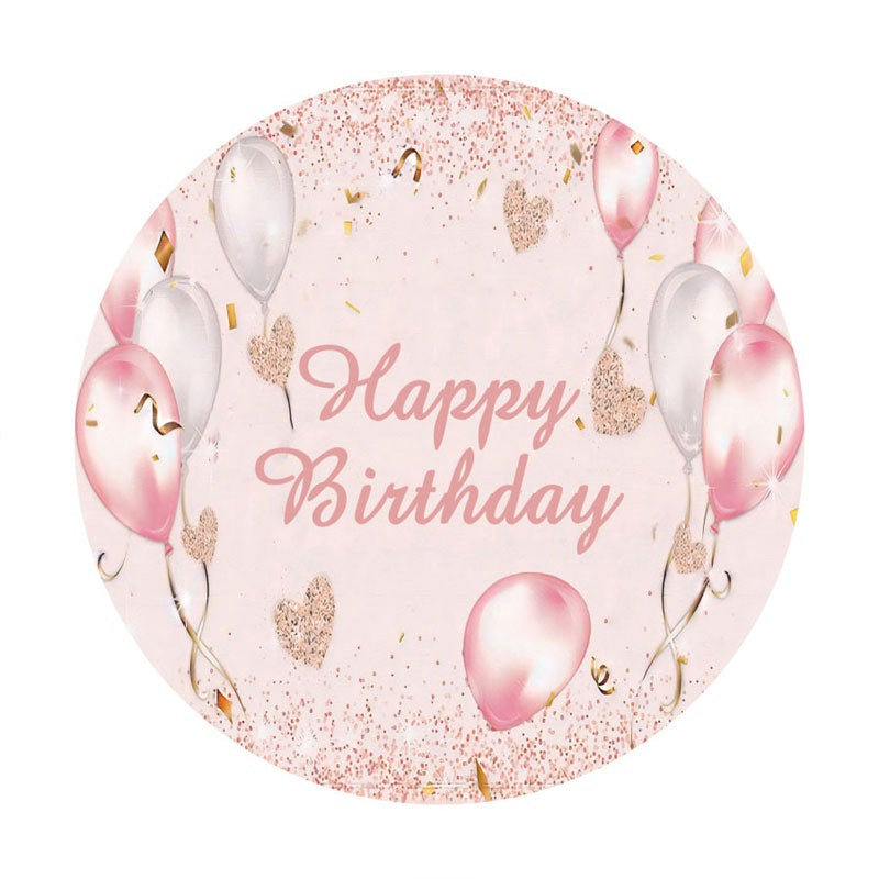 Aperturee - Pink Glitter Balloons Circle Happy Birthday Backdrop