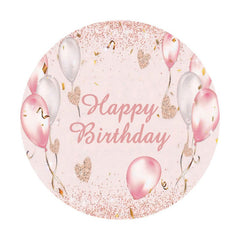 Aperturee - Pink Glitter Balloons Circle Happy Birthday Backdrop