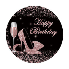Aperturee - Pink Glitter Heels Round Black Birthday Backdrop