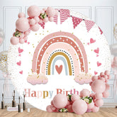 Aperturee - Pink Glitter Rainbow Round Happy Girls Birthday Backdrop