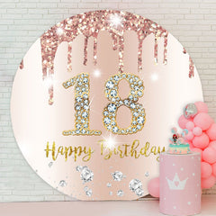 Aperturee - Pink Glitter Round 18th Happy Birthday Backdrop