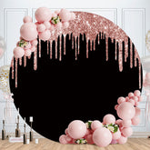 Aperturee - Pink Glitter Round Black Birthday Party Backdrop