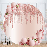 Aperturee - Pink Glitter Round Happy Birthday Party Backdrop