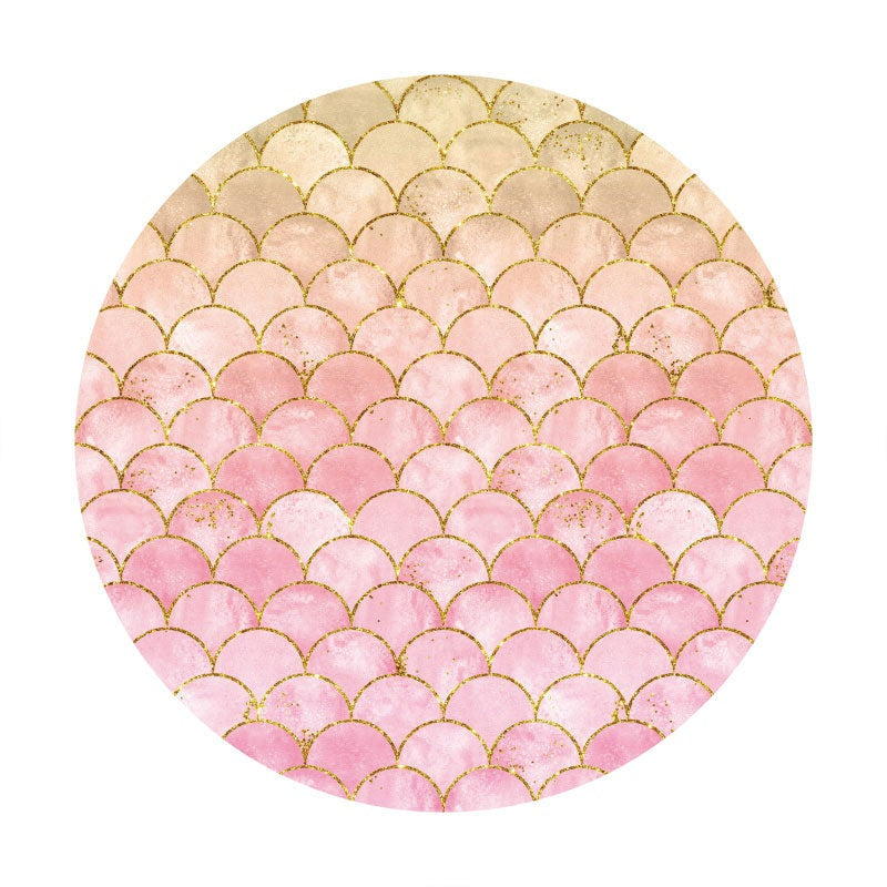 Aperturee - Pink Glitter Round Mermaid Birthday Backdrop