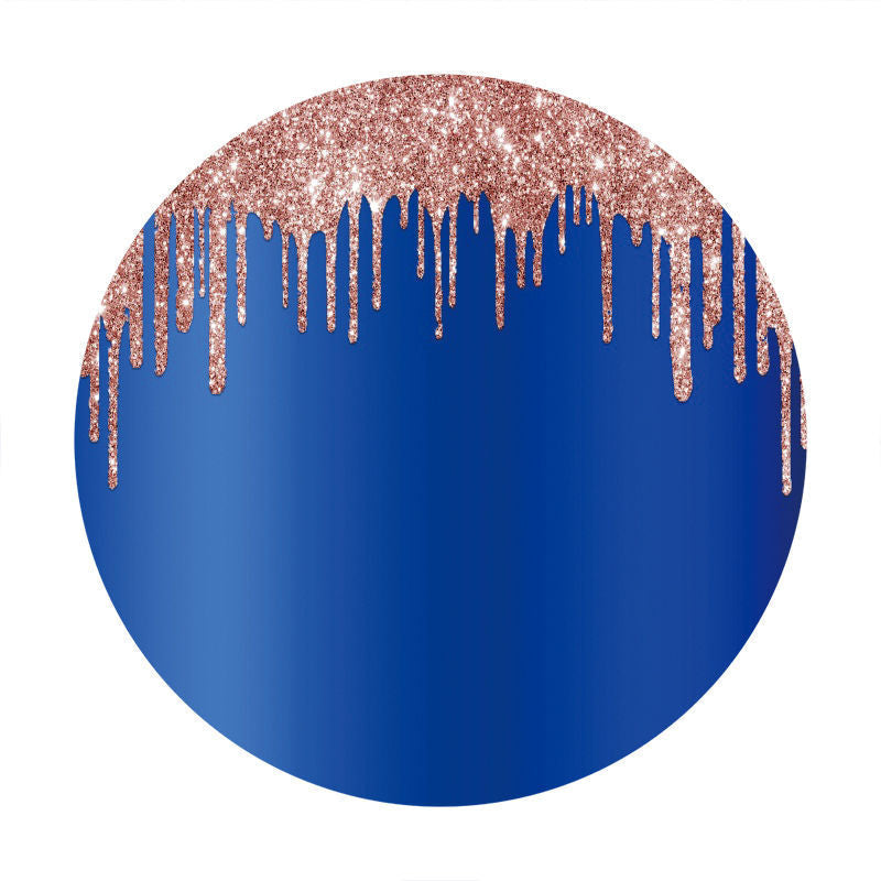 Aperturee - Pink Glitter Round Navy Blue Birthday Backdrop