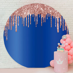 Aperturee - Pink Glitter Round Navy Blue Birthday Backdrop