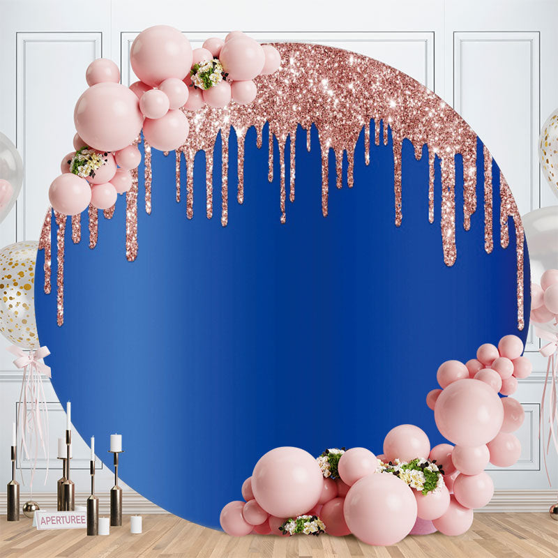 Aperturee - Pink Glitter Round Navy Blue Birthday Backdrop