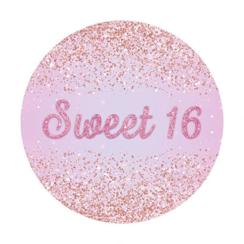 Aperturee - Pink Glitter Round Sweet 16th Birthday Backdrop