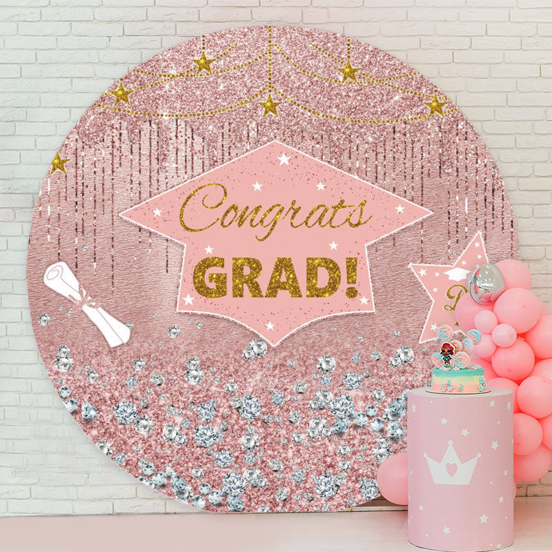 Aperturee - Pink Gold Glitter Round Congrate Grad Backdrop