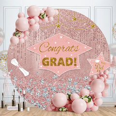 Aperturee - Pink Gold Glitter Round Congrate Grad Backdrop
