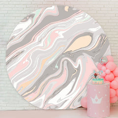 Aperturee - Pink Grey Abstract Line Round Birthday Backdrop