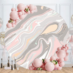 Aperturee - Pink Grey Abstract Line Round Birthday Backdrop