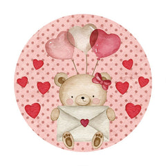 Aperturee - Pink Letter Love Bear Round Valentines Backdrop